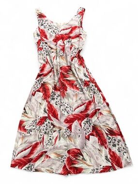 Tobi Vintage Red Leaf Print Sleeveless Midi Dress